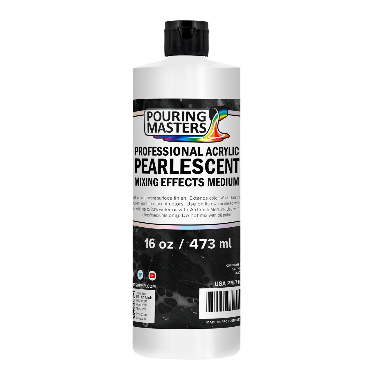 16 Oz (Pint) Acrylic Pearlescent Effects Medium - Creates Pearl Iridescent Metallic Shimmer for Fluid Art & Acrylic Painting